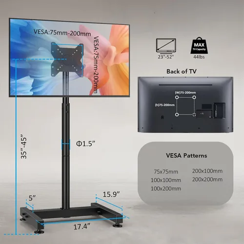 Vista 7 de AX WABER Soporte de Piso para TV para Pantallas de 13-50 Pulgadas Soporta hasta 77lbs, Soporte de Piso para Monitor Ajustable en Altura