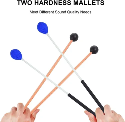 Vista 4 de Mallets de tambor, 2 pares de mazos de marimba de goma e hilo, instrumentos de percusión, accesorios para tambor de acero, bajo, platillos