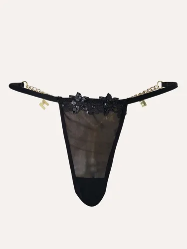 Vista 4 de GORGLITTER Tanga de cadena de letras para mujer, ropa interior sexy y suave