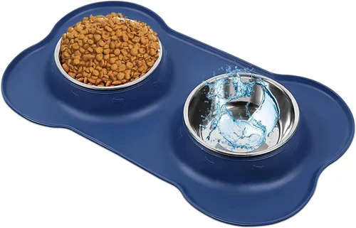 Vista 9 de AsFrost Tazones de comida para perros, cuencos de acero inoxidable para perros, juego de cuencos para agua y alimentos con alfombrilla de silicona