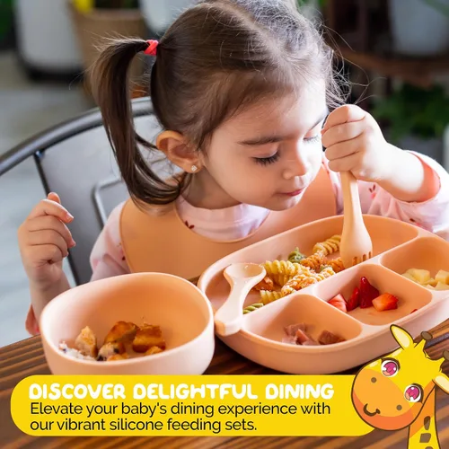 Vista 5 de Set de alimentación para bebés en color albaricoque completo BLW Supply Essentials (juego de 7 piezas)