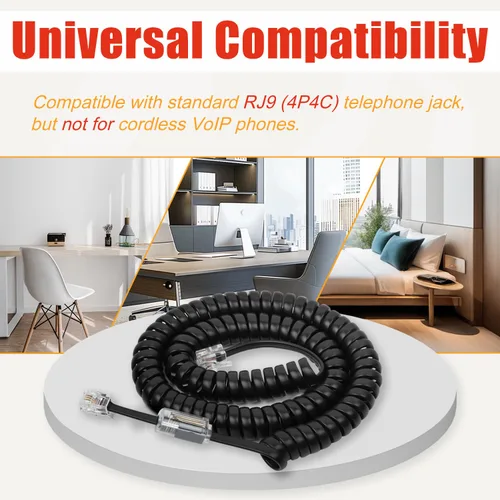 Vista 6 de Uvital Desenredador de cable para teléfono celular, 1 paquete de cable de teléfono fijo de 8 pies sin enrollar (1.2 pies en espiral) y 1 paquete