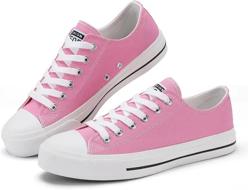 Vista 3 de Tenis de lona para mujer, clásicos, con cordones, tenis de lona de moda, casuales, cómodos para caminar