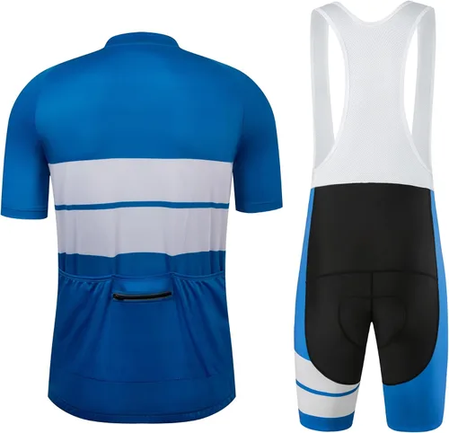 Vista 2 de CR - Conjunto de camiseta de ciclismo para hombre, con cremallera, bolsillo con cremallera, manga corta, kits de ciclismo, pantalones cortos