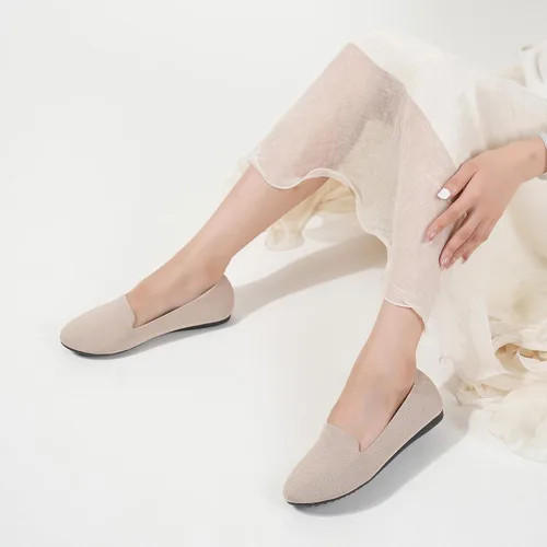 Vista 7 de Stytbtot Zapatos planos para mujer, zapatos tipo mocasín, punta redonda, informales, de punto, para oficina, trabajo, ballet