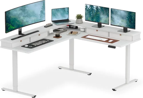 Vista 40 de SANODESK - Escritorio de pie en forma de L, altura ajustable, escritorio de esquina eléctrico, mesa de computadora ajustable de 63 x 48 pulgadas