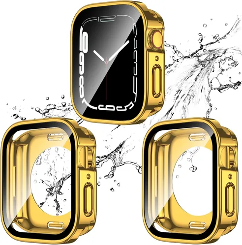 Vista 9 de Paquete de 2 fundas impermeables 2 en 1 para Apple Watch Series SE SE 6 5 4 40mm, borde recto de PC frontal y trasero con protector de pantalla