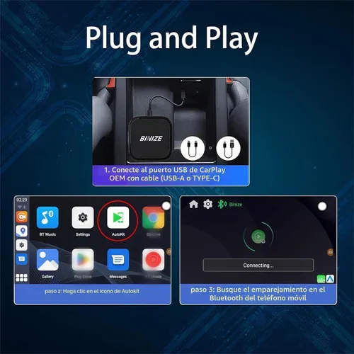 Vista 6 de Binize - Caja de Video Multimedia Inalámbrica CarPlay y Android AUTO, Celular 4G, 4GB+64GB, 8 Núcleos, Navegación Integrada Android 13, Soporte SIM
