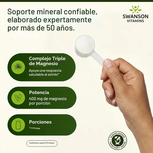 Vista 3 de Swanson Triple Magnesio Complejo Polvo 400 mg, 8 oz