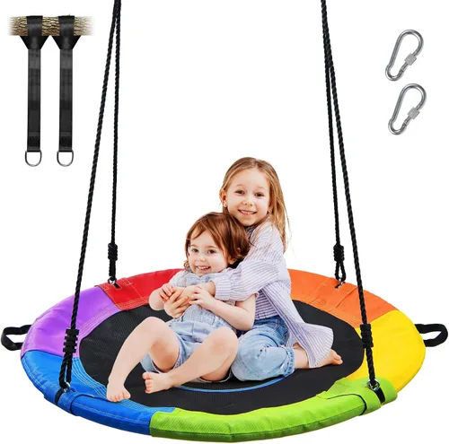 Vista 7 de Trekassy Columpio de árbol de platillo de 700 libras de 40 pulgadas para niños y adultos, textileno al aire libre con 2 correas para colgar