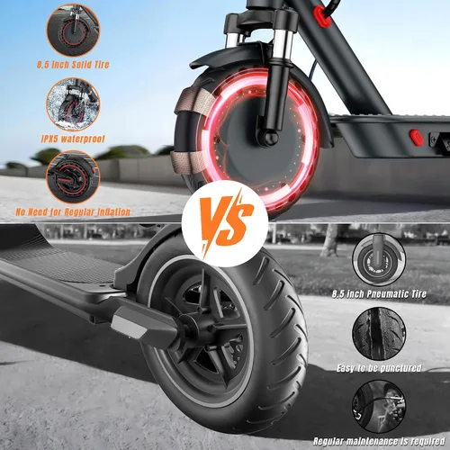 Vista 4 de Adults Electric Scooter with Dual Suspension, 8.5"/10" Solid Tires, 350W/500W Motor Escooter, 19-21MPH, 15-23Miles Long Range, APP Control, Foldable