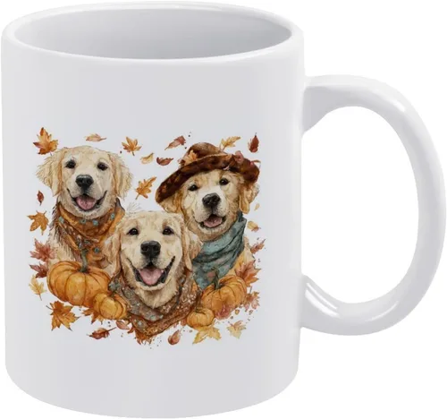 Vista 15 de Golden Retrievers with Pumpkins And Leaves Coffee Travel Mug Thanksgiving Autumn Halloween Milk And Tea Ceramic Cup Fathers Day Dad Gifts from