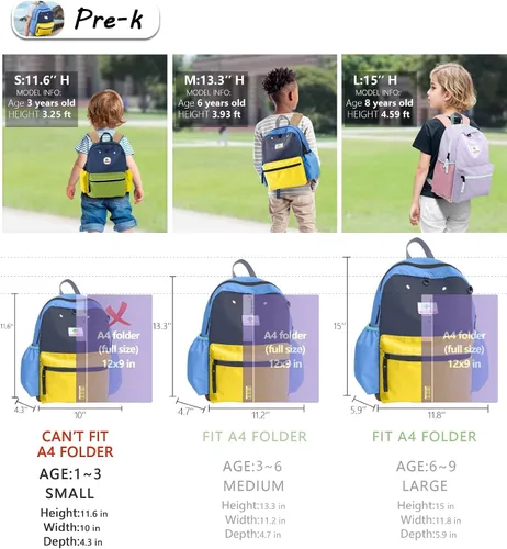 Vista 4 de Mochila de preescolar para niños y niñas, para escuela y viajes, mochilas mini para niños pequeños, bolsa para primaria y jardín de infantes, 11.6