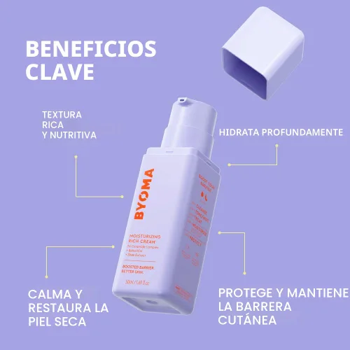 Vista 3 de BYOMA Crema Hidratante Rica - Loción Facial de Reparación de Barrera con Bakuchiol y Extracto de Karité - Hidratante Facial con Ceramidas para Piel