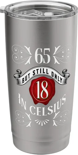 Vista 8 de 65 But Only 18 In Celsius, divertido vaso aislado de acero inoxidable vintage para cumpleaños 65