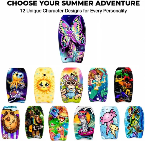 Vista 9 de PMU Bodyboard estampado con gráficos, correa de muñeca ligera, parte inferior lisa para playa, mar y piscina, tabla de surf para niños, adolescentes