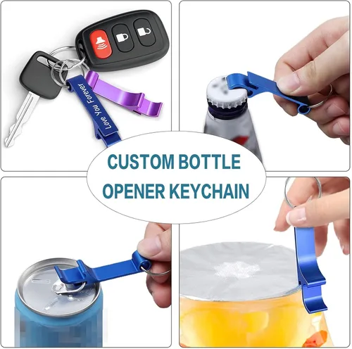 Vista 6 de Amlion Llaveros personalizados para abrebotellas, grabados a granel, con texto de logotipo, para hombres y mujeres, regalos de fiesta de boda
