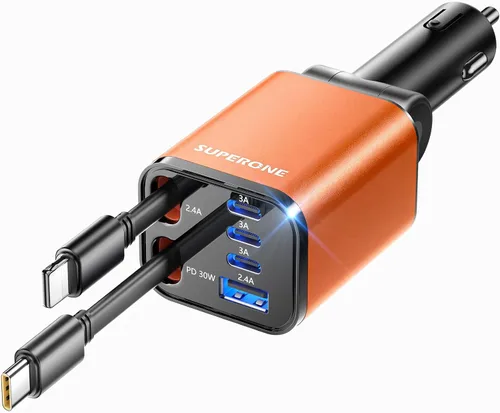 Vista 11 de SUPERONE - Cargador retráctil para automóvil, 99 W, con cables, carga rápida, adaptador USB C para iPhone 17, 16, 15, 14, 13, 12, Samsung, negro
