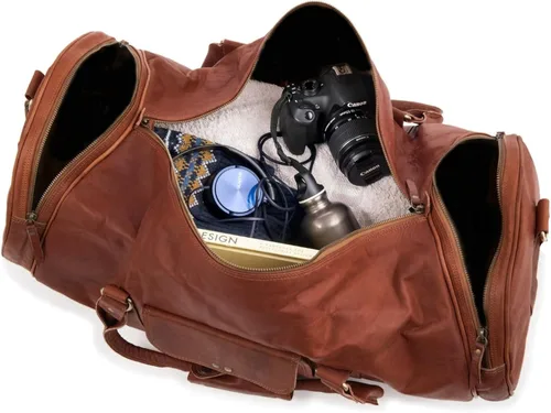 Vista 9 de Jaald Maleta de viaje de cuero genuino grande de 22.0 in para hombres y mujeres Fitness fin de semana cabaña de mano Vintage impermeable regalo