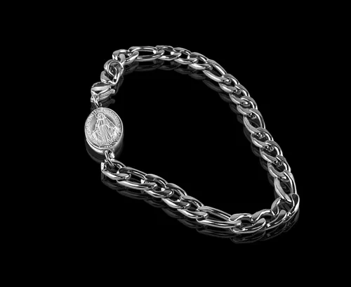Vista 4 de Ben Junot USA - Pulsera de acero inoxidable para hombre con medalla milagrosa