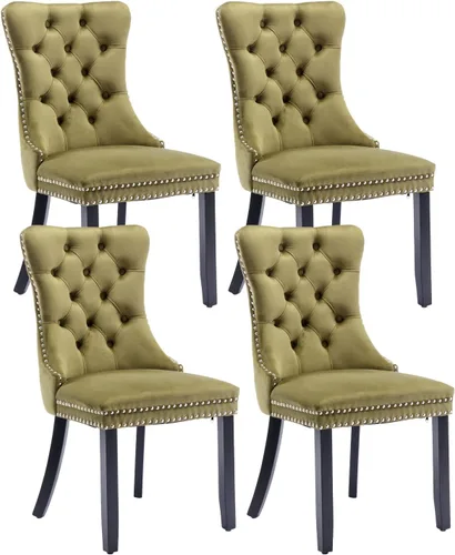 Vista 83 de Juego de 2 sillas de comedor de terciopelo beige, modernas sillas de cocina tapizadas