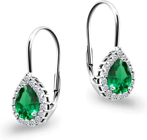 Vista 6 de Aretes para mujer, aretes de piedra natal, 0.315 x 0.236 in con halo de pera genuina o sintética, palancas, aretes de lágrima, aretes de gota