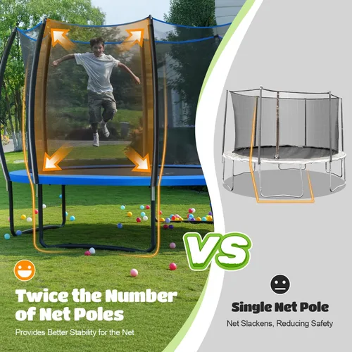 Vista 6 de ORCC Kids Trampoline Outdoor 8FT 10FT 12FT 14FT 15FT 16FT with Enclosure, Non-Slip Ladder & Anti-Rust Coated Frame, 1200LBS Weight Capacity