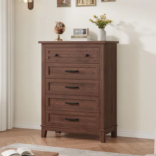 Vista 13 de GarveeHome Cómoda de 5 cajones verticales de 41.3 pulgadas de alto con gran almacenamiento, cómoda de madera independiente para dormitorio, sala