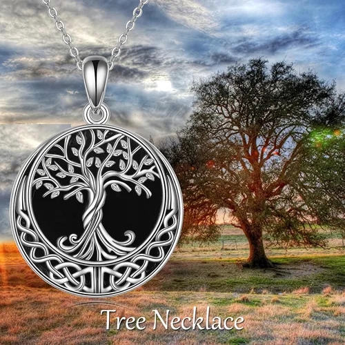 Vista 91 de ONEFINITY Collar de plata de ley 925 con diseño de árbol de la vida con colgante de nudo celta de concha de abulón para mujer