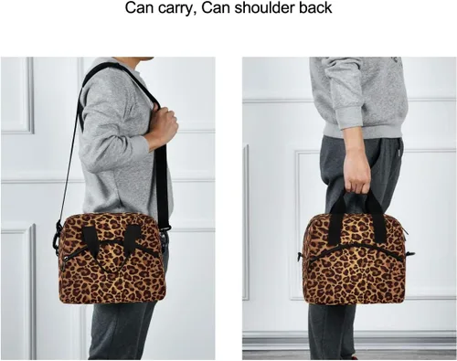 Vista 5 de Bolsa de almuerzo con estampado de leopardo animal, lonchera aislada Correa de hombro ajustable impermeable para niños, niñas, niños, escuela