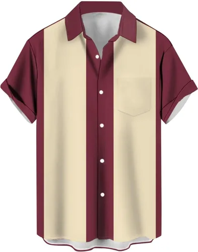 Vista 8 de Camisas de bolos para hombre, estilo vintage de los años 50, a rayas, con botones, camisa de campamento de guayabera cubana 2026, tops tropicales