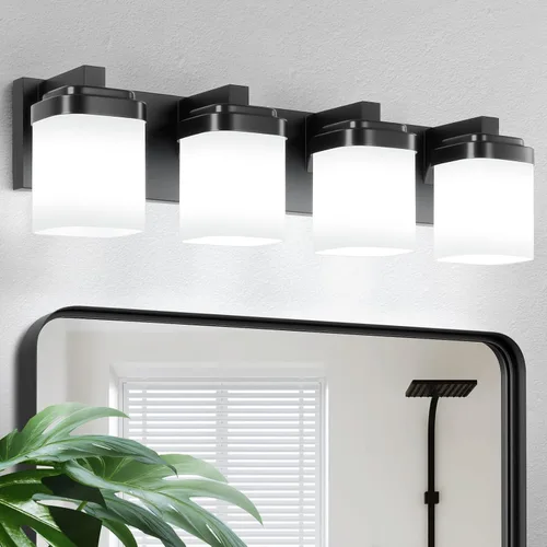Vista 10 de Luces de tocador, lámparas de baño con pantalla de vidrio cuadrada blanca lechosa, luz moderna sobre espejo, accesorios de iluminación de baño