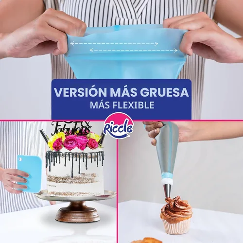 Vista 6 de Riccle Kit de decoración de pasteles de 94 piezas con plato giratorio para pasteles - Incluye 50 piezas de bolsas de repostería desechables de 16