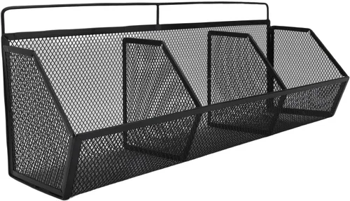 Vista 9 de Cesta de alambre de metal, 3 rejillas para colgar en la pared, organizador de almacenamiento de apertura inclinada para cocina, baño, lavandería