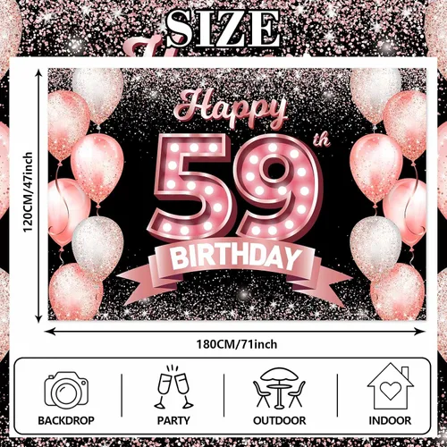 Vista 140 de Cartel de feliz cumpleaños décimo oro rosa, telón de fondo, saludos a 10 años, globos de confeti, decoración temática para niñas de 10 años