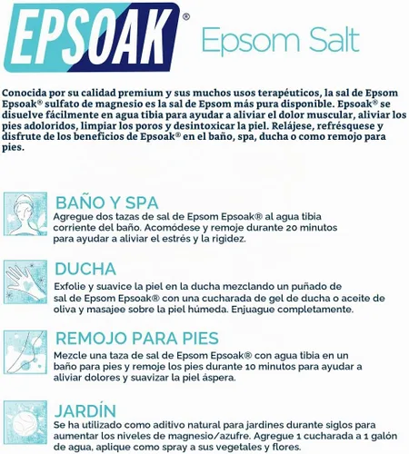 Vista 7 de Sales de Epsom para baño, spa, ducha y pies de Epsoak, Blanco