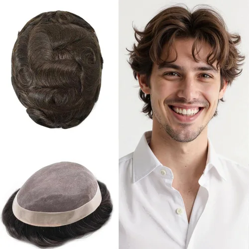 Vista 30 de Toupee - Sistema de reemplazo de cabello fino y duradero para hombre, piezas de cabello 100% humano para hombres, revestimiento de poliéster, unidad