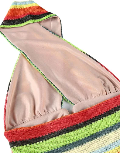 Vista 7 de Vestido de mujer sexy con cruz halter flaco para verano a la moda a rayas sin espalda de punto mini vestido club fiesta Streetwear