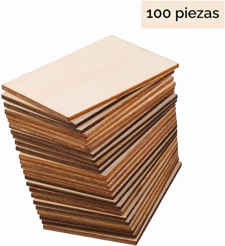 Vista 6 de Ruisita 100 piezas de 2 x 3 pulgadas, piezas de madera sin terminar, rectangulares en blanco, esquinas afiladas, hojas de madera para proyectos