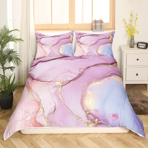 Vista 3 de Funda nórdica de mármol rosa tamaño individual para mujeres adultas y niñas con temática de arte abstracto Juego de ropa de cama