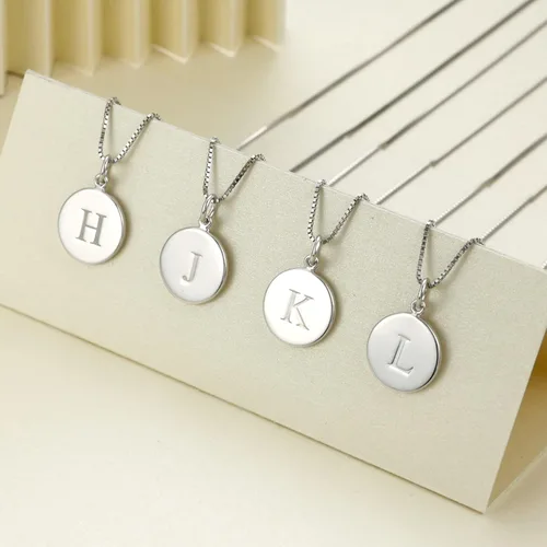 Vista 5 de YL Collar con inicial para mujer, plata de ley 925, colgante redondo pulido de la A-Z