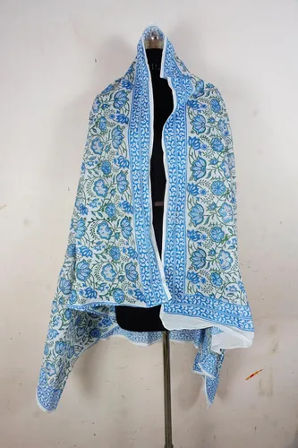 Vista 6 de Pareo 100% algodón con estampado de bloques - Traje de baño para mujer, ropa de playa larga y ropa de resort