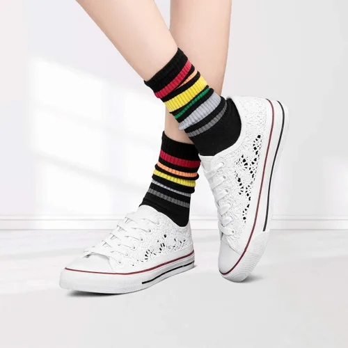 Vista 7 de ZGR - Tenis de lona para mujer a la moda con empeine de malla de punto y corte bajo de estilo casual