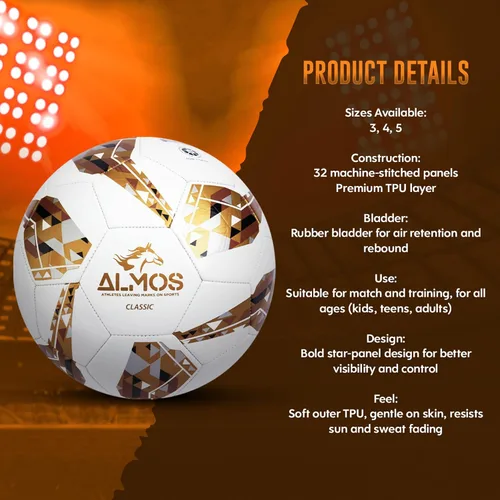 Vista 3 de Almos Balón de fútbol clásico de entrenamiento 32 – para clubes, rendimiento de partidos, fútbol en interiores y exteriores, adecuado para césped