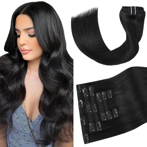 Vista 23 de Aison Extensiones de cabello con clip balayage de cabello humano real, extensiones de cabello ombre 100% de cabello humano para mujer, 12 pulgadas