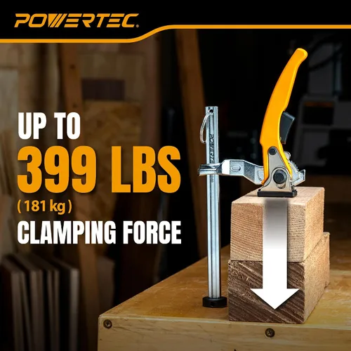Vista 4 de POWERTEC Woodworking Bench Dog Clamps, 2 PK, for 3/4" Dog Holes (72452-P2) Quick-release ratchet, 6-5/16" clamping capacity, non-marring pads