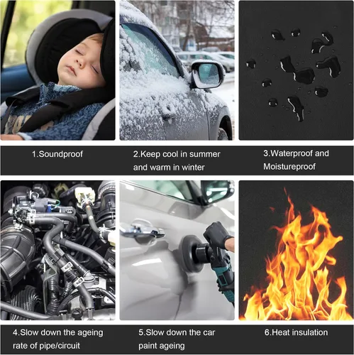 Vista 5 de Material de amortiguación de sonido para coches 157 mil (4 mm) 6 pies cuadrados Adhesivo Espuma de amortiguación de sonido automotriz Mate a prueba