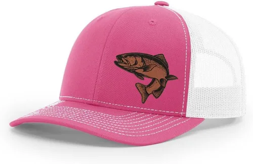 Vista 24 de Sombrero de pesca de trucha con parche de cuero grabado láser Richardson 112 Snapback Trucker Cap
