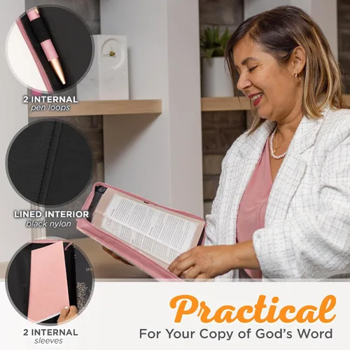 Vista 4 de Christian Art Gifts Funda de cuero vegano para la Biblia para mujer: His Mercy Never Fails - Lam. 3:22 Escrituras inspiradoras, bolsillos