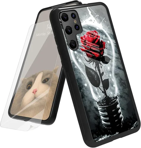 Vista 71 de Funda para Samsung Galaxy A12 5G con protector de pantalla, parte trasera de vidrio templado + TPU de silicona suave que absorbe los golpes